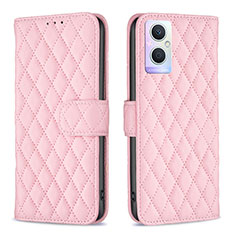 Leather Case Stands Flip Cover Holder B11F for Oppo Reno7 Lite 5G Rose Gold