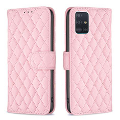 Leather Case Stands Flip Cover Holder B11F for Samsung Galaxy A51 5G Rose Gold