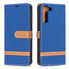 Leather Case Stands Flip Cover Holder B11F for Samsung Galaxy S21 5G Blue