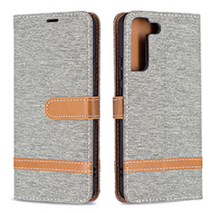 Leather Case Stands Flip Cover Holder B11F for Samsung Galaxy S21 5G Gray
