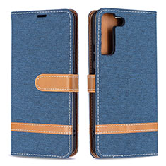 Leather Case Stands Flip Cover Holder B11F for Samsung Galaxy S21 5G Navy Blue