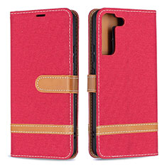 Leather Case Stands Flip Cover Holder B11F for Samsung Galaxy S21 5G Red