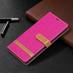 Leather Case Stands Flip Cover Holder B11F for Samsung Galaxy S22 Ultra 5G Hot Pink