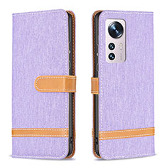 Leather Case Stands Flip Cover Holder B11F for Xiaomi Mi 12 5G Clove Purple