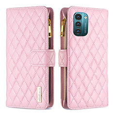 Leather Case Stands Flip Cover Holder B12F for Nokia G11 Rose Gold