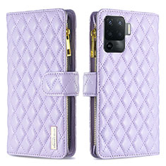 Leather Case Stands Flip Cover Holder B12F for Oppo A94 4G Purple