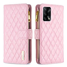 Leather Case Stands Flip Cover Holder B12F for Oppo A95 4G Rose Gold