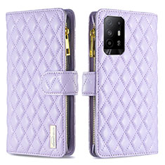 Leather Case Stands Flip Cover Holder B12F for Oppo F19 Pro+ Plus 5G Purple