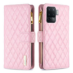 Leather Case Stands Flip Cover Holder B12F for Oppo F19 Pro Rose Gold