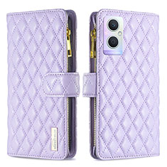 Leather Case Stands Flip Cover Holder B12F for Oppo F21s Pro 5G Purple