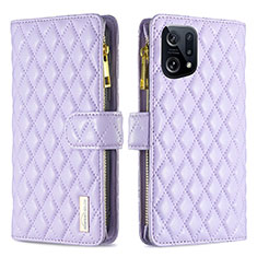 Leather Case Stands Flip Cover Holder B12F for Oppo Find X5 5G Purple