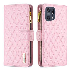 Leather Case Stands Flip Cover Holder B12F for Oppo Find X5 Pro 5G Rose Gold