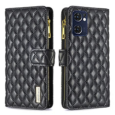Leather Case Stands Flip Cover Holder B12F for Oppo Reno7 5G Black