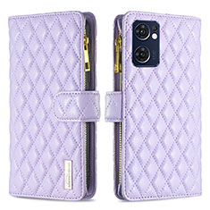 Leather Case Stands Flip Cover Holder B12F for Oppo Reno7 5G Purple