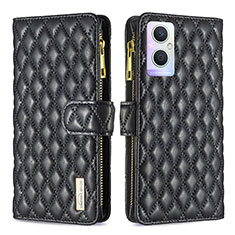 Leather Case Stands Flip Cover Holder B12F for Oppo Reno7 Lite 5G Black