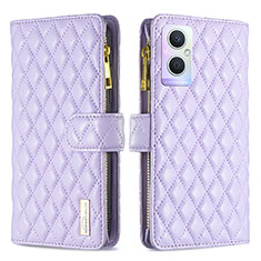 Leather Case Stands Flip Cover Holder B12F for Oppo Reno7 Lite 5G Purple