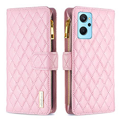 Leather Case Stands Flip Cover Holder B12F for Realme 9i 4G Rose Gold