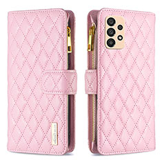 Leather Case Stands Flip Cover Holder B12F for Samsung Galaxy A33 5G Rose Gold