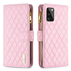 Leather Case Stands Flip Cover Holder B12F for Samsung Galaxy A41 Rose Gold