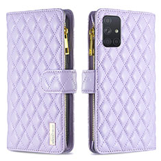 Leather Case Stands Flip Cover Holder B12F for Samsung Galaxy A71 4G A715 Purple