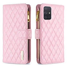 Leather Case Stands Flip Cover Holder B12F for Samsung Galaxy A71 5G Rose Gold