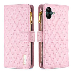 Leather Case Stands Flip Cover Holder B12F for Samsung Galaxy F04 Rose Gold