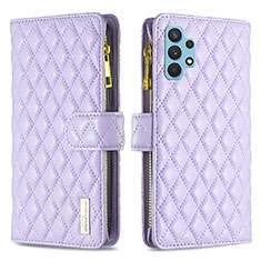 Leather Case Stands Flip Cover Holder B12F for Samsung Galaxy M32 5G Purple