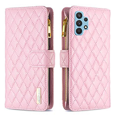 Leather Case Stands Flip Cover Holder B12F for Samsung Galaxy M32 5G Rose Gold