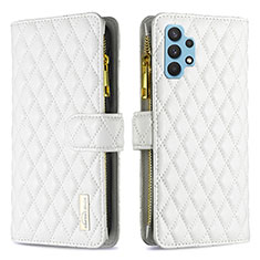 Leather Case Stands Flip Cover Holder B12F for Samsung Galaxy M32 5G White