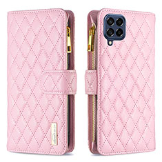 Leather Case Stands Flip Cover Holder B12F for Samsung Galaxy M53 5G Rose Gold
