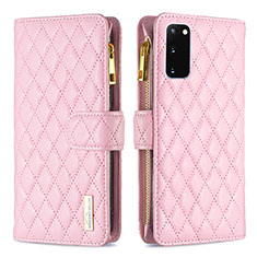 Leather Case Stands Flip Cover Holder B12F for Samsung Galaxy S20 5G Rose Gold