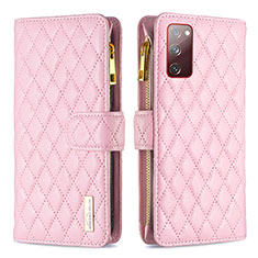 Leather Case Stands Flip Cover Holder B12F for Samsung Galaxy S20 FE (2022) 5G Rose Gold