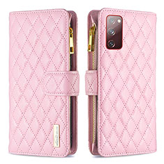 Leather Case Stands Flip Cover Holder B12F for Samsung Galaxy S20 FE 5G Rose Gold