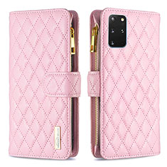 Leather Case Stands Flip Cover Holder B12F for Samsung Galaxy S20 Plus Rose Gold