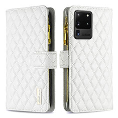 Leather Case Stands Flip Cover Holder B12F for Samsung Galaxy S20 Ultra 5G White