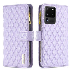 Leather Case Stands Flip Cover Holder B12F for Samsung Galaxy S20 Ultra Purple