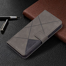 Leather Case Stands Flip Cover Holder B12F for Samsung Galaxy S21 5G Gray