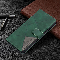 Leather Case Stands Flip Cover Holder B12F for Samsung Galaxy S21 FE 5G Green