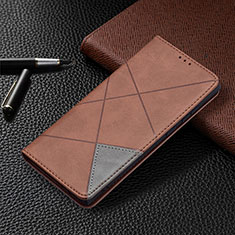Leather Case Stands Flip Cover Holder B12F for Samsung Galaxy S21 Ultra 5G Brown