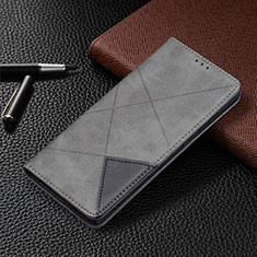 Leather Case Stands Flip Cover Holder B12F for Samsung Galaxy S21 Ultra 5G Gray