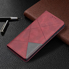Leather Case Stands Flip Cover Holder B12F for Samsung Galaxy S21 Ultra 5G Red