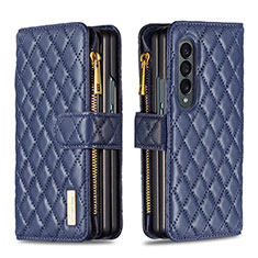 Leather Case Stands Flip Cover Holder B12F for Samsung Galaxy Z Fold3 5G Blue