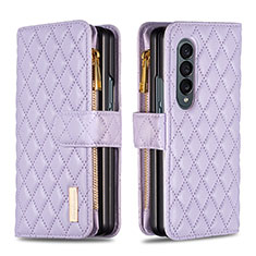 Leather Case Stands Flip Cover Holder B12F for Samsung Galaxy Z Fold3 5G Purple