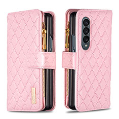 Leather Case Stands Flip Cover Holder B12F for Samsung Galaxy Z Fold3 5G Rose Gold