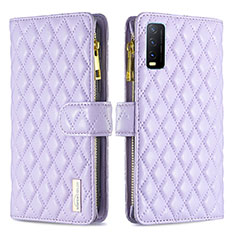 Leather Case Stands Flip Cover Holder B12F for Vivo Y11s Purple
