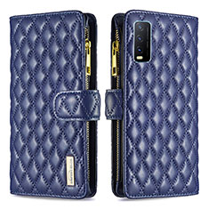Leather Case Stands Flip Cover Holder B12F for Vivo Y12s Blue