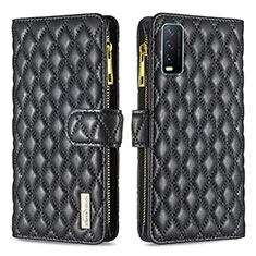 Leather Case Stands Flip Cover Holder B12F for Vivo Y20s Black