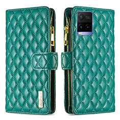 Leather Case Stands Flip Cover Holder B12F for Vivo Y21 Green