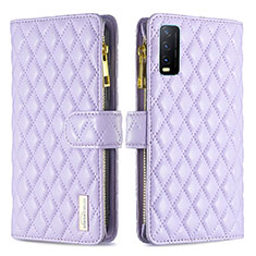 Leather Case Stands Flip Cover Holder B12F for Vivo Y30 Purple