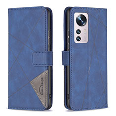 Leather Case Stands Flip Cover Holder B12F for Xiaomi Mi 12 5G Blue